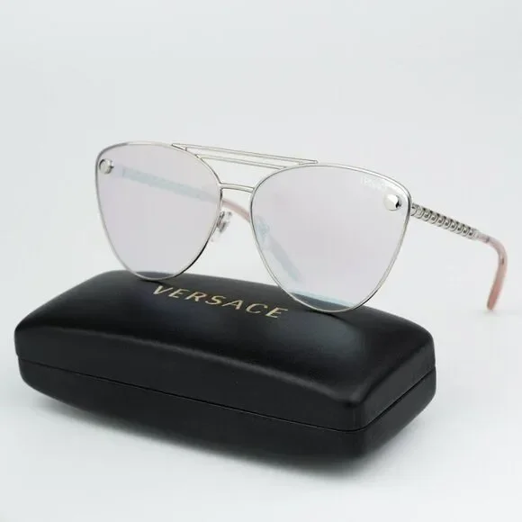NEW Versace VE2267 10007V Silver Pink Mirror White Pilot Unisex Sunglasses - Picture 2 of 10